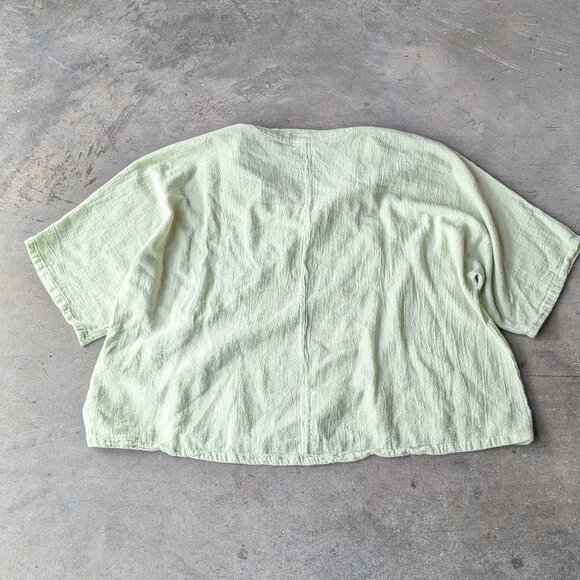 Oh My Gauze! Pastel Green Sage Asymmetric Button Front Short Sleeve Cotton Top - Picture 8 of 9